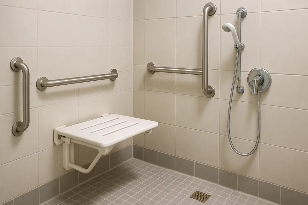 Wall mounted shower seat exemplifying technological design with robust materials.
