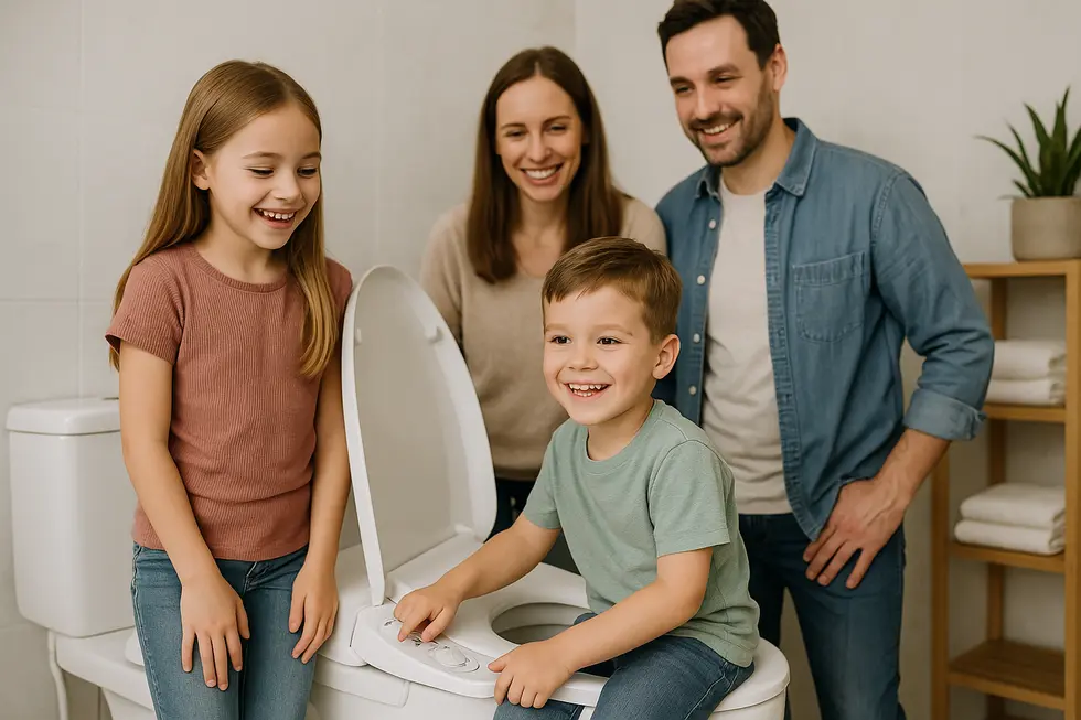 Modern family-friendly bidet featuring advanced controls and child-safe settings.