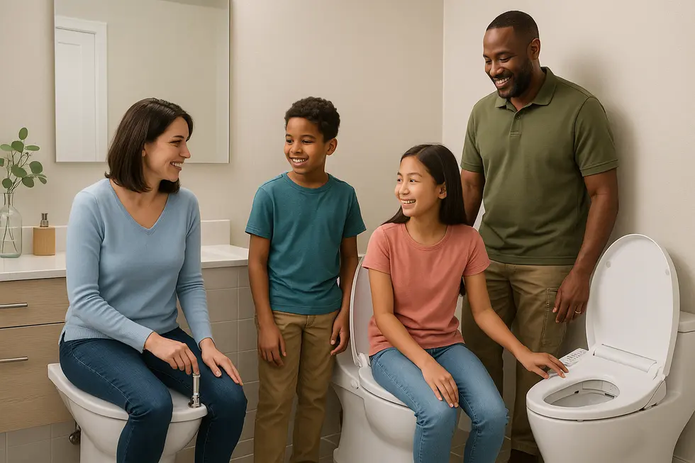 A modern bathroom displaying the technological differences between a bidet and a Washlet.