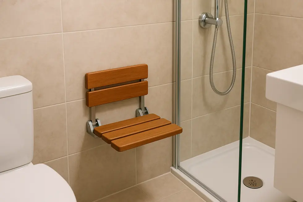 A durable and safe wall-mounted shower seat for women in modern bathrooms.