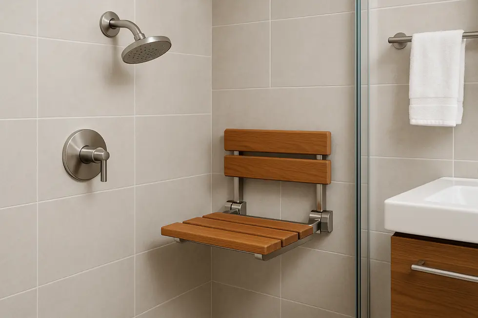 Various designs of wall-mounted shower seats cater to both style and functionality.