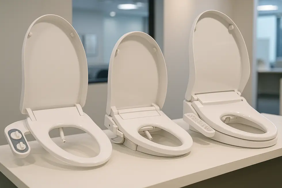 A range of bidet attachments showcasing different technological features.