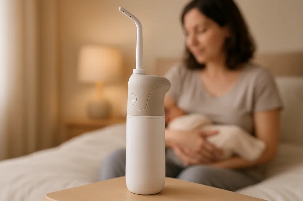 A cutting-edge portable bidet designed for postpartum care, highlighting ergonomic and technological advancements.