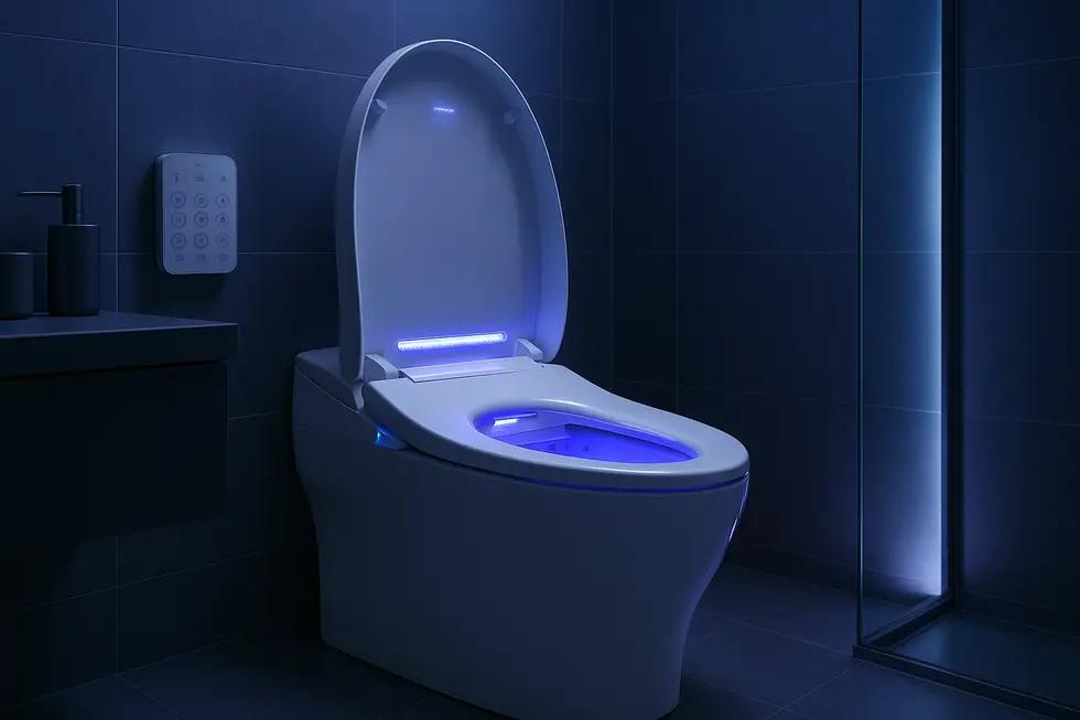 A smart bidet toilet seat with advanced technological features enhancing user experience.
