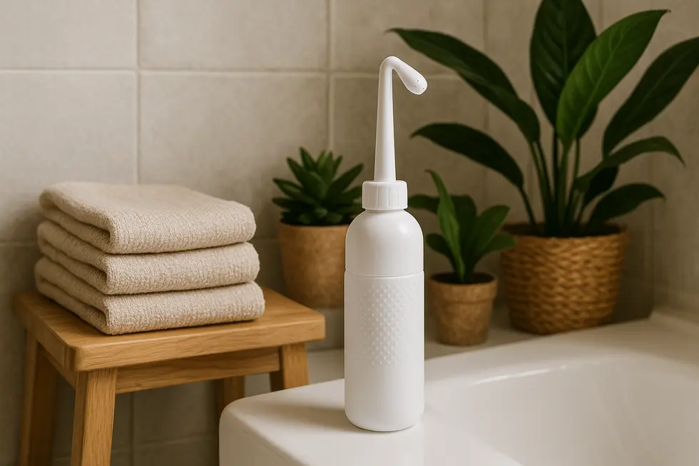 A family embracing eco-friendly travel with a portable bidet.