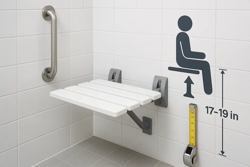 A stylish and functional wall-mounted shower seat adds both safety and elegance to any bathroom.