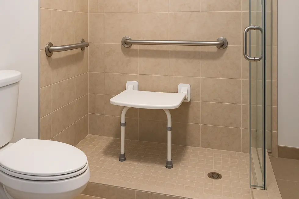 The craftsmanship of a durable wall-mounted shower seat with stainless steel and teak wood.