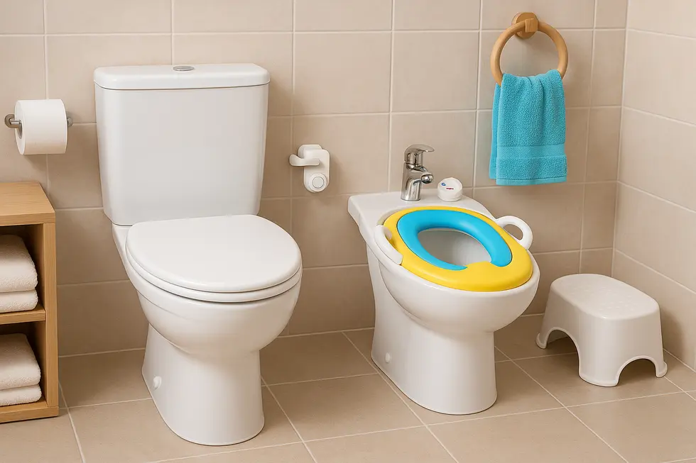 Modern family bathroom with a child-friendly bidet, highlighting its role in hygiene and usability.