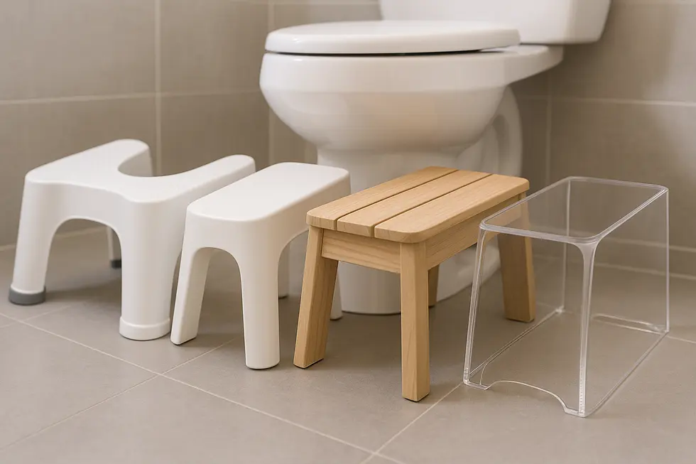 An ergonomic toilet stool designed to promote a natural squatting posture, enhancing comfort and stability.