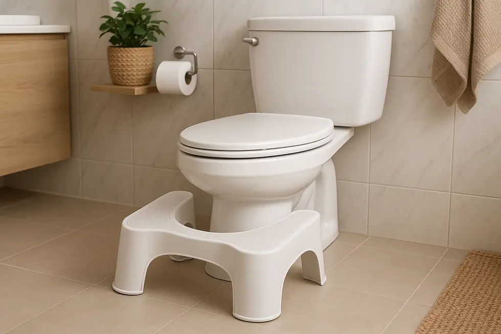 An ergonomic toilet stool designed to promote a natural squatting posture, enhancing comfort and stability.