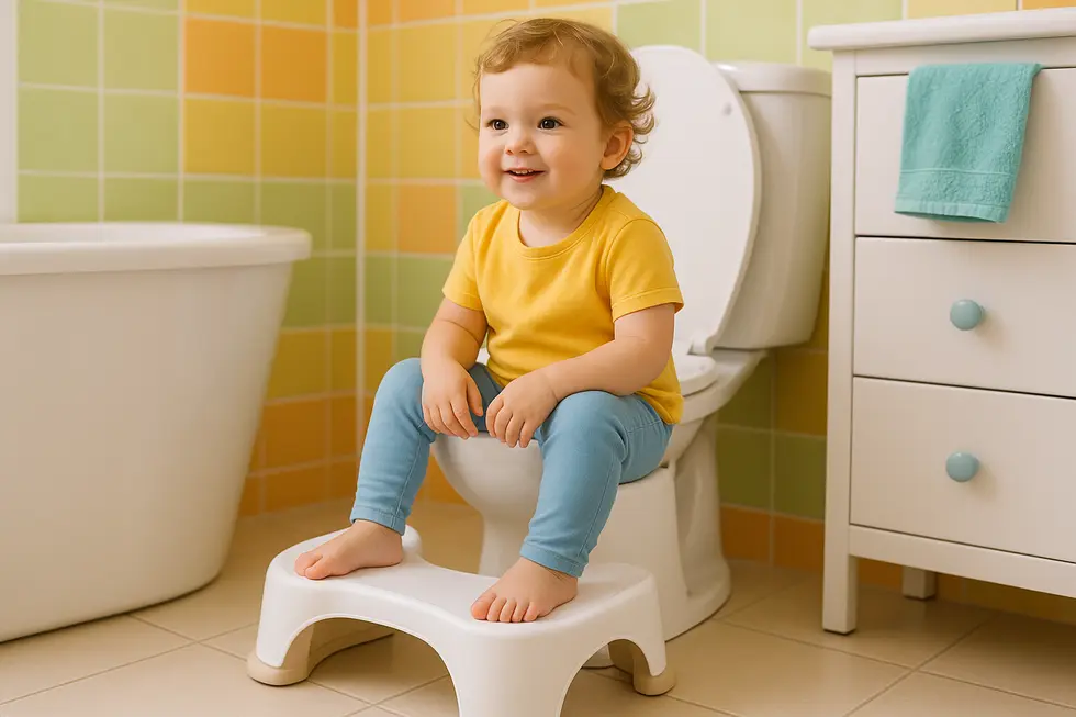 A child uses a toilet stool with safety features ensuring compliance with safety standards.