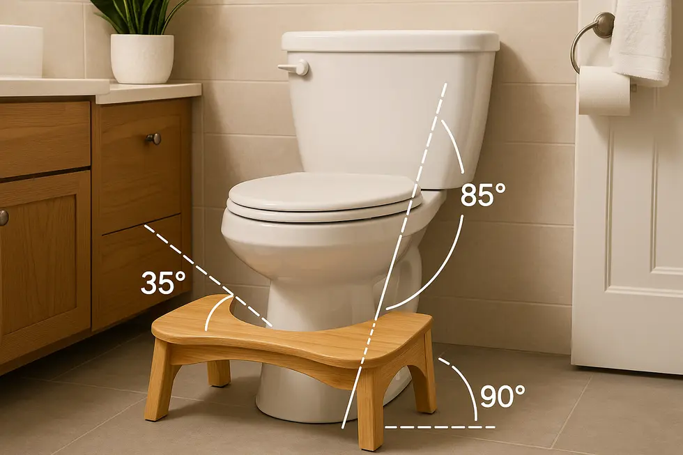Bamboo toilet stool enhancing bathroom ergonomics for families.