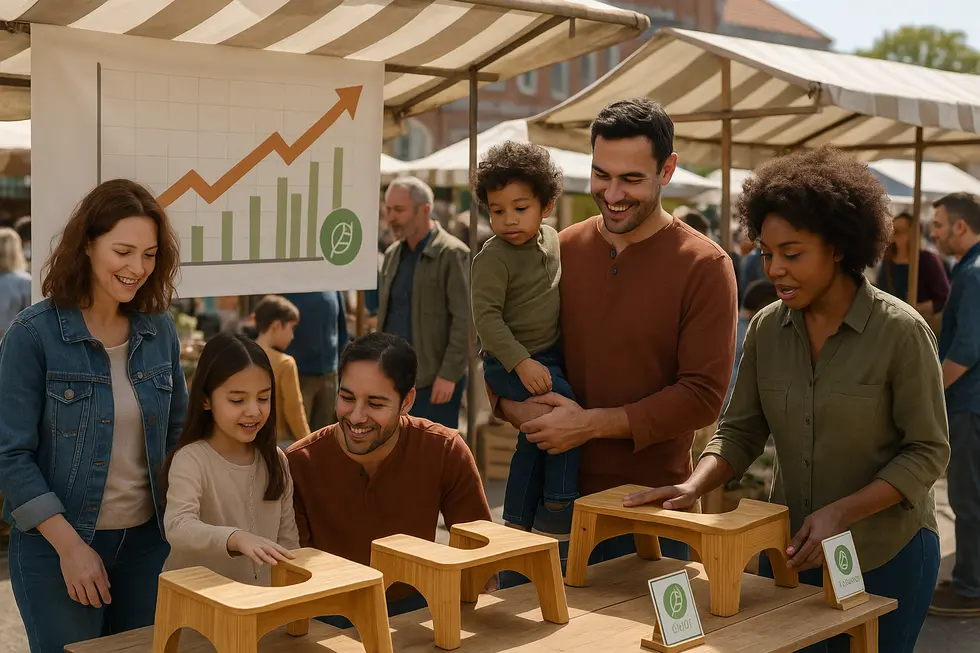 Bamboo toilet stool enhancing bathroom ergonomics for families.