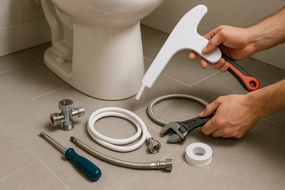 Essential plumbing components ready for bidet attachment installation.