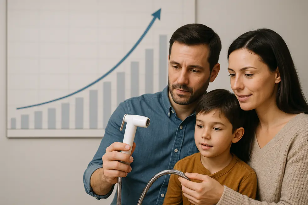 Various innovative designs in portable bidet sprayers showcasing technology advancements.