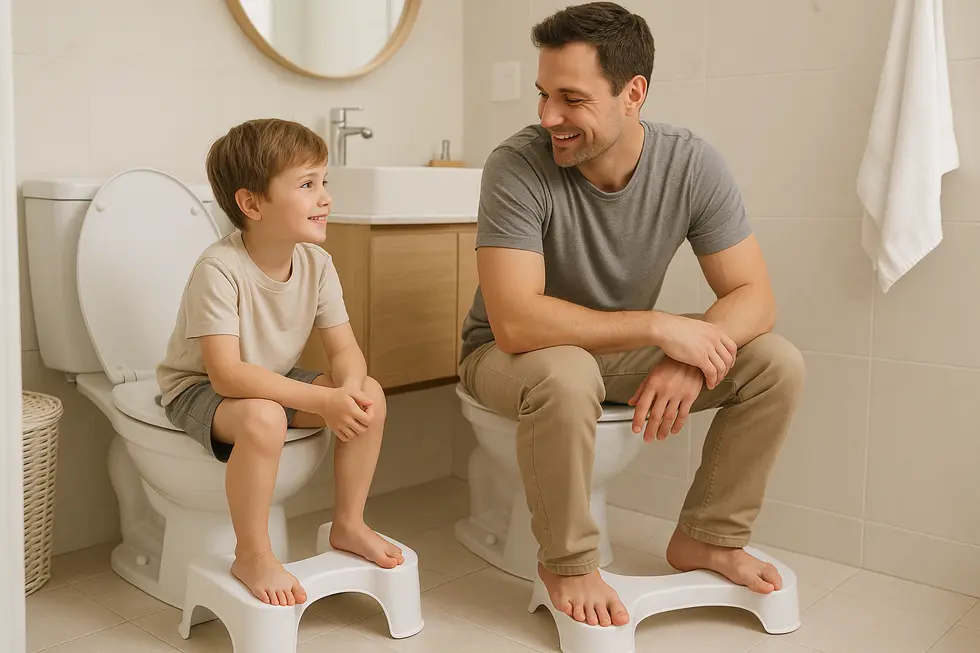 Sleek ergonomic toilet stool enhancing a modern bathroom layout.