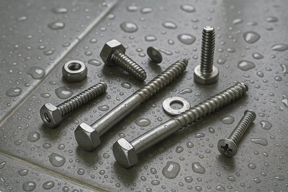 Stainless steel lag screws are preferred for their strength and resistance to moisture.