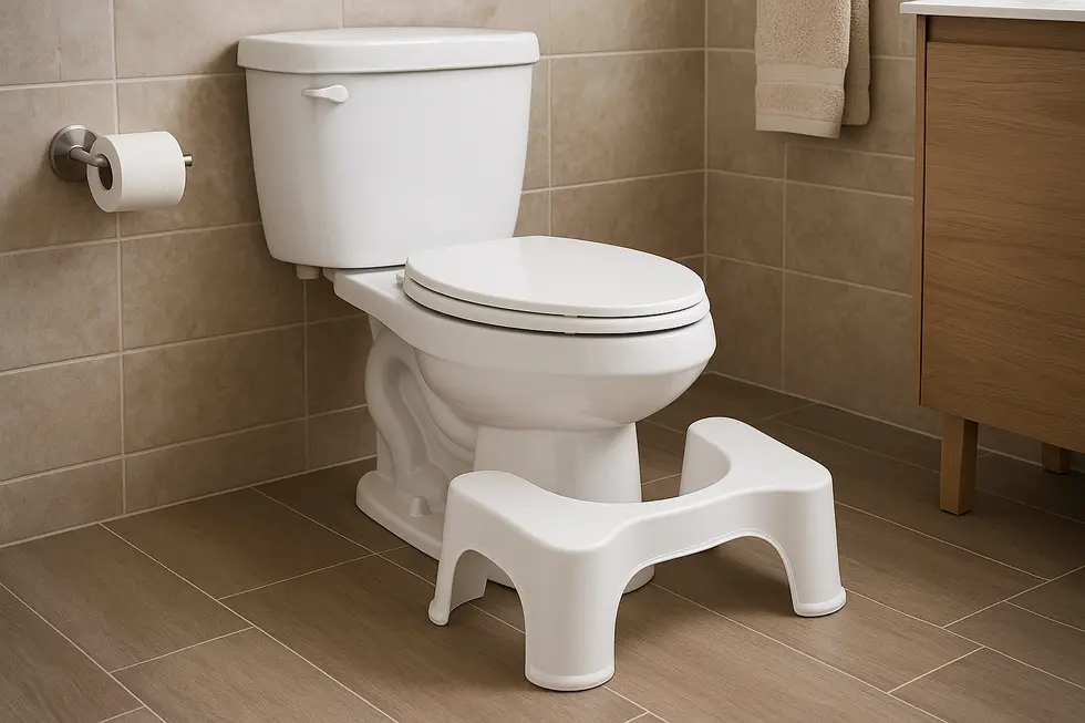 A modern bathroom showcasing a toilet stool and its practical use.