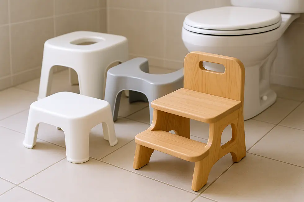 A child uses a toilet stool with safety features ensuring compliance with safety standards.