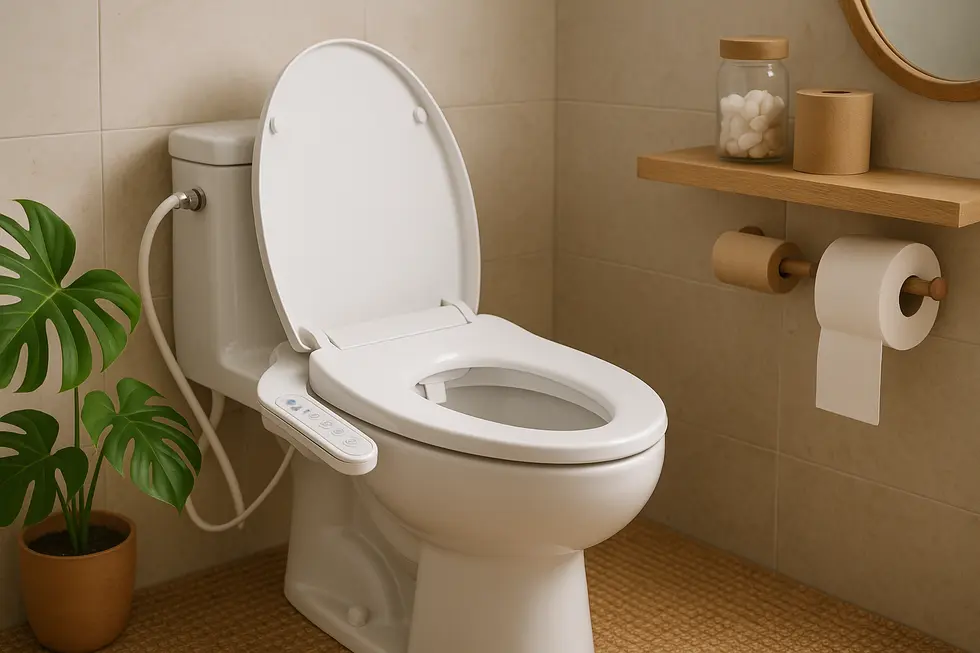Illustration of a warm water bidet’s technological components and heating mechanisms.