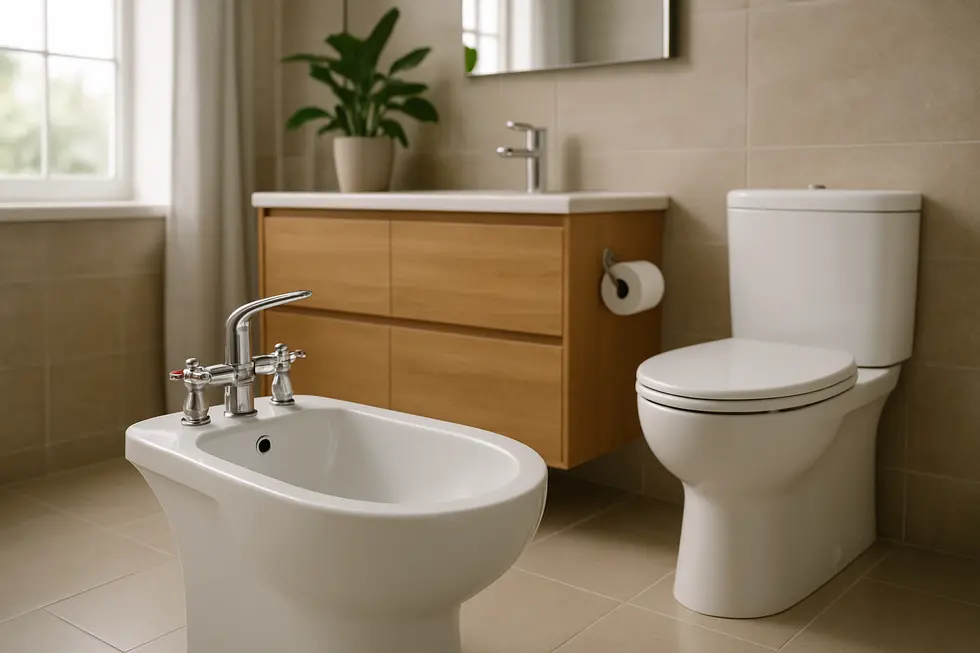 A family bathroom with a modern bidet system, emphasizing style and functionality.