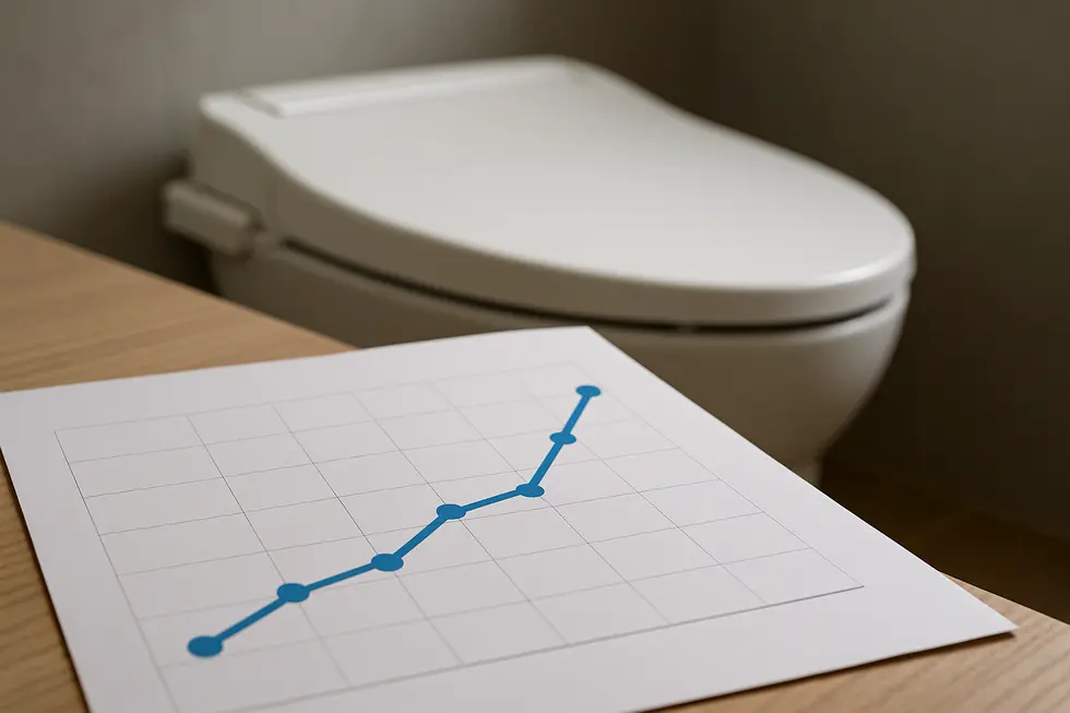 A modern bathroom featuring a bidet-compatible toilet seat with advanced features.