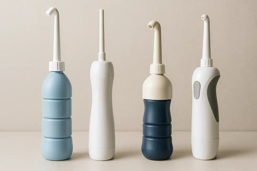 A showcase of diverse portable bidet designs and technological features.