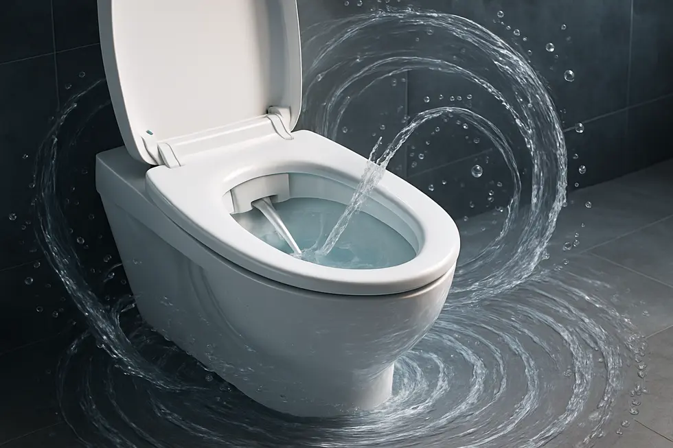 A self-cleaning bidet operating in a modern bathroom, showcasing its cleaning mechanism and hygiene benefits.