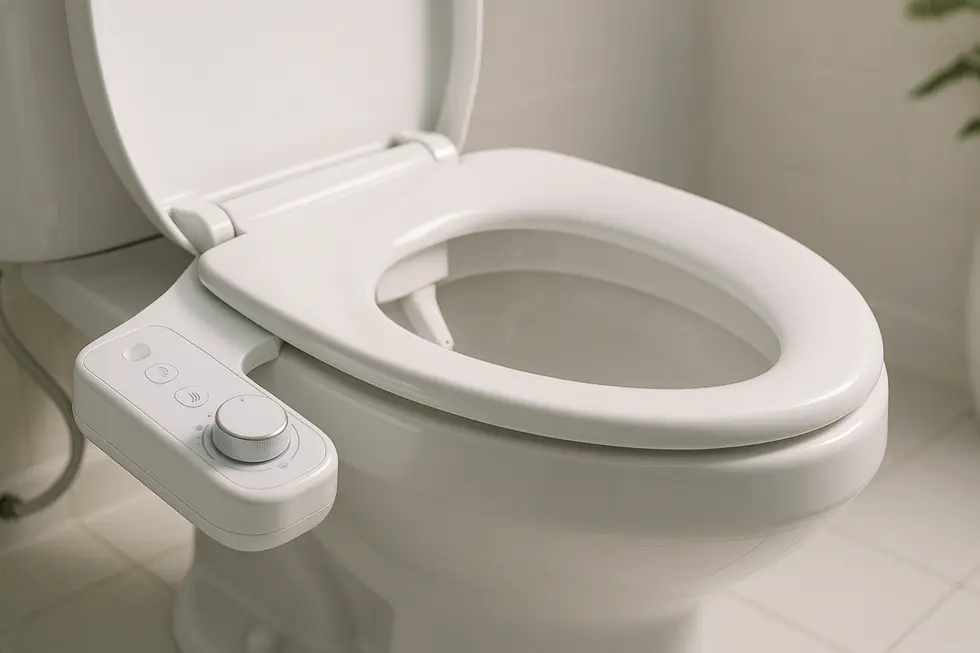 Modern warm water bidet attachment with advanced features.